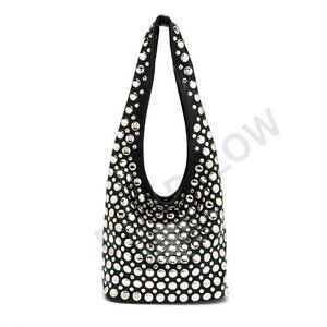 Studded Hobo Bag Y2K Punk Shoulder Purse Soft Leather Bucket Tote